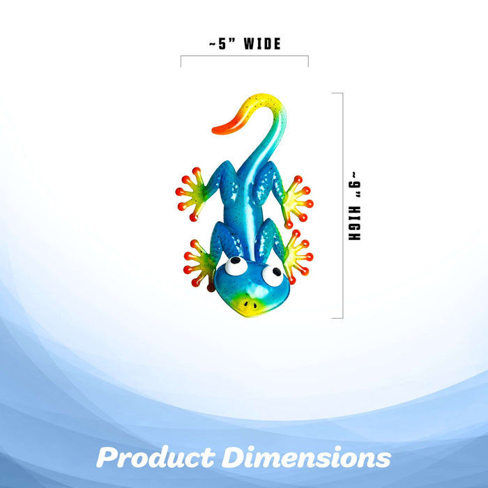 G128 light blue gecko lizard metal wall art hanging decor, 9 inch nominal size