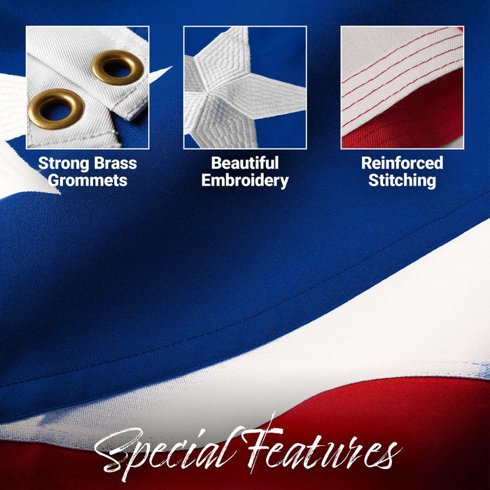 G128 Puerto Rico Puerto Rican Flag | 2.5x4 Ft | StormFlyer Series Embroidered 220GSM Spun Polyester | Embroidered Design, Indoor/Outdoor, Brass Grommets, Heavy Duty, All Weather