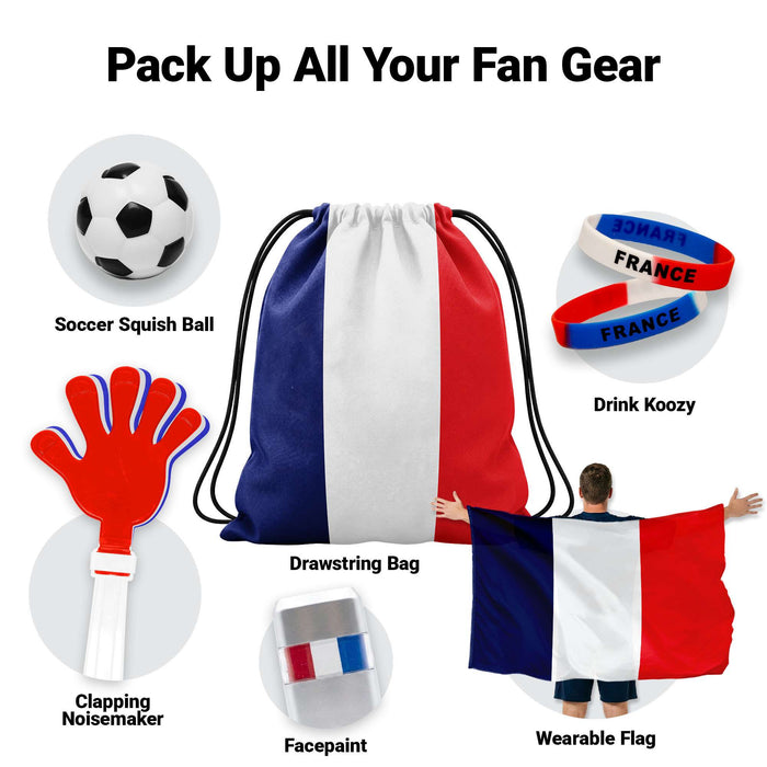 G128 World Soccer Tournament 2026 Cup Soccer Fan Set 6PCS, France Fan Merch with Flag and Bracelet, Accessories for Sports Parties