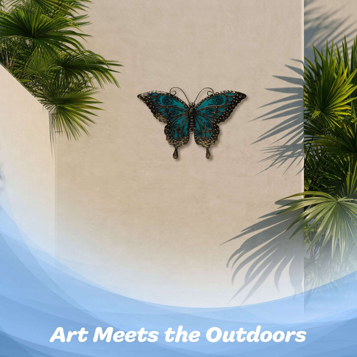G128 Butterfly Metal Wall Art Decor | Black and Green Butterfly Indoor Outdoor Wall Art Hanging Decor for Bedroom, Living Room, Garden, Patio