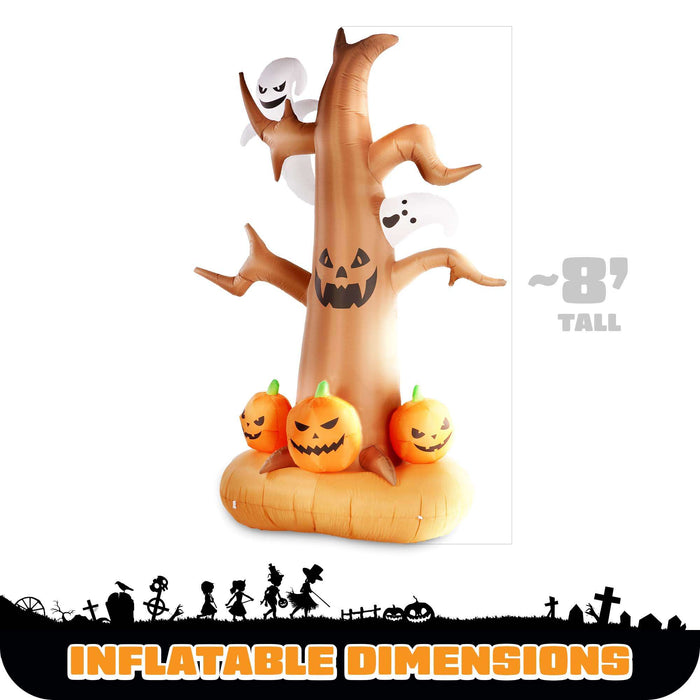 G128 8 ft Halloween Haunted Tree with Ghosts and Pumpkins Inflatable Decor with LED Lights, Halloween Outdoor Holiday Yard Decoration, Fast Inflate, Weather-Resistant, Outdoor Use