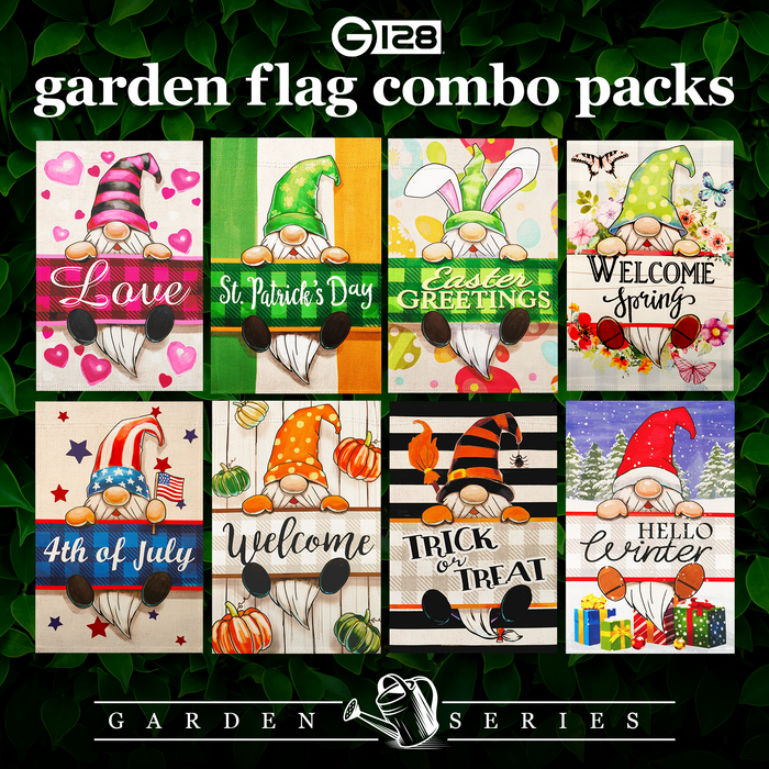G128 set of 8 gnomes with easter bunny and winter garden flags, 12x18 inch, photo 4