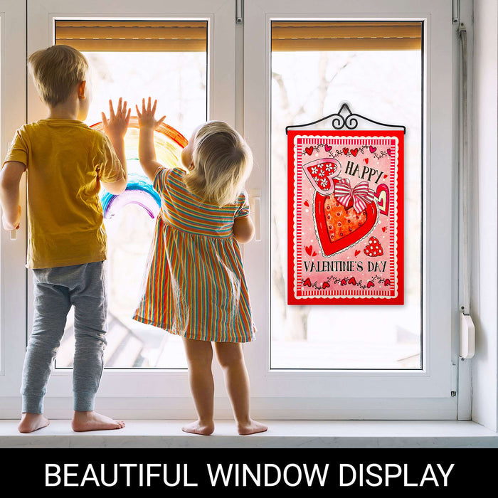 G128 Combo Pack Garden Flag Hanger 14IN & Garden Flag Happy Valentine's Day Heart Cookie Printed 12x18IN Double Sided