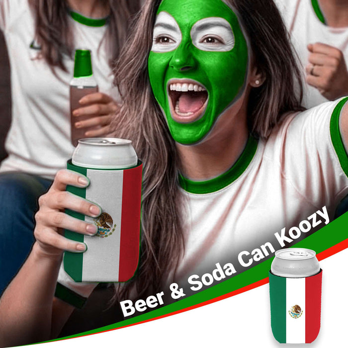 G128 World Soccer Tournament 2026 Cup Soccer Fan Set 6PCS, Mexico Fan Merch with Flag and Koozie, Accessories for Sports Parties