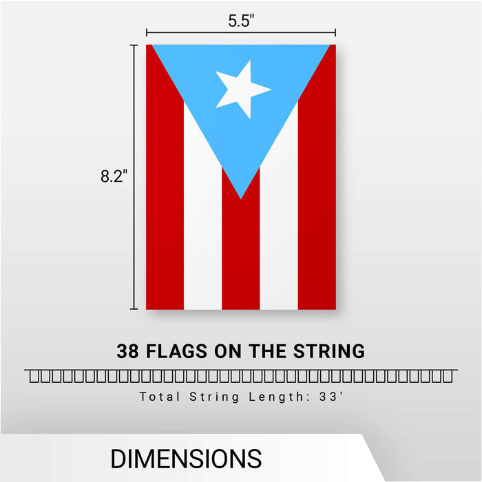 G128 Puerto Rico Light Blue Bunting Banner | Flag 8.2 x 5.5 Inch, Full String 33 Feet | Printed 150D Polyester, Decorations For Bar, School, Festival Events Celebration