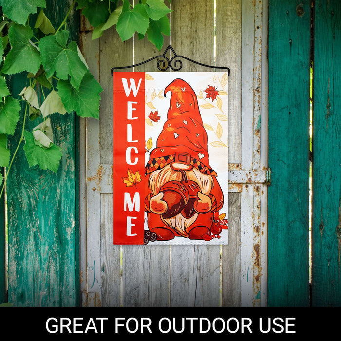 G128 12x18IN Welcome Fall Gnome Acorn Garden Flag with 14IN Hanger