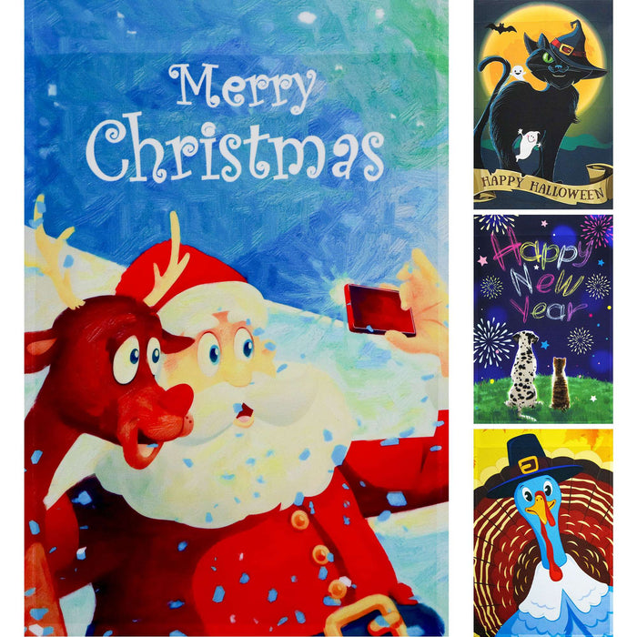 G128 set of 4 holiday animals garden flags, 12x18 inch