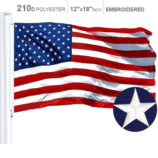 American Flag 210D Embroidered Polyester 12x18 Inch
