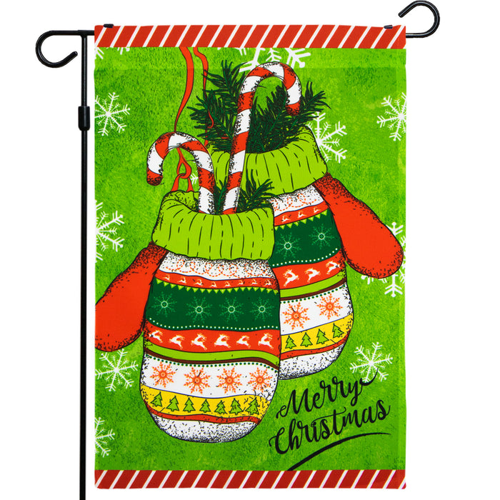 G128 - Christmas Garden Flag, Christmas Themed Decorations - Christmas Mittens,  | 12x18 Inch | Printed 150D Polyester - Rustic Holiday Seasonal Outdoor Flag