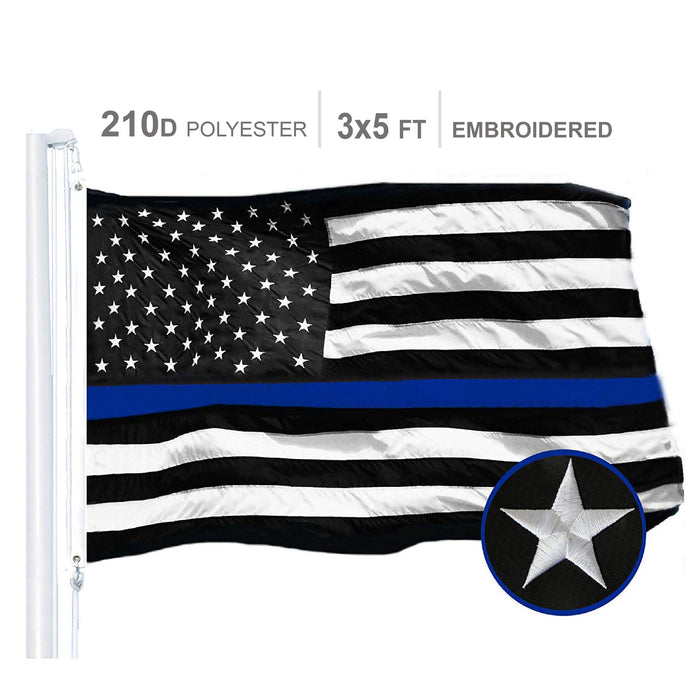 Thin Blue Line Flag 210D Embroidered Polyester 3x5 Ft