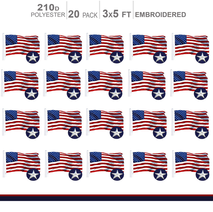 MULTI PACK: American Flag 210D Embroidered Polyester 3x5 Ft - 20 PACK
