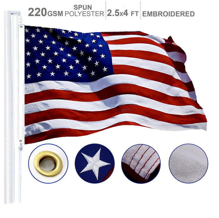 American Flag 220GSM Embroidered Spun Polyester 2.5x4 Ft