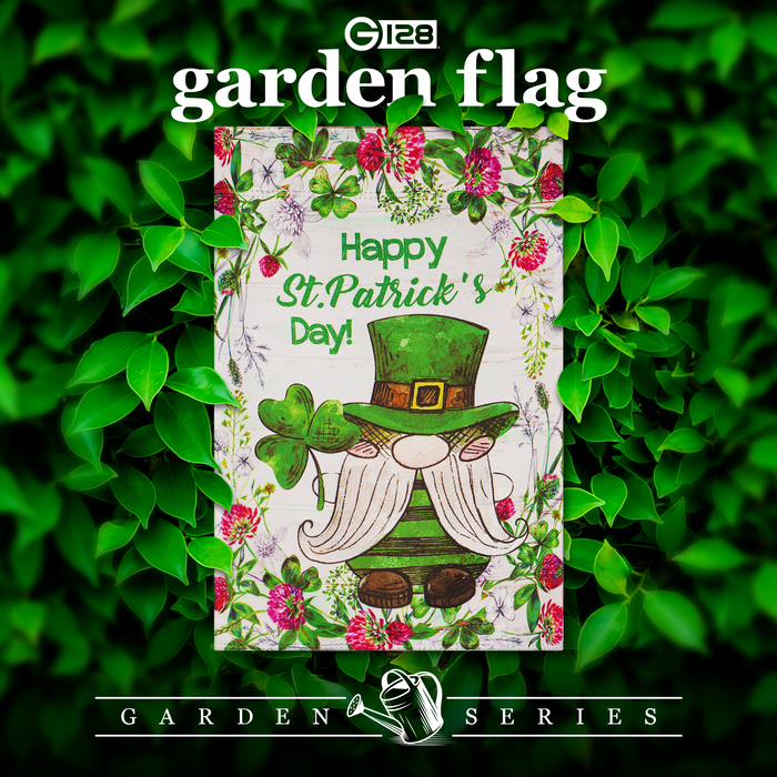 G128 Garden Flag Happy St. Patrick's Day Leprechaun Gnome 12"x18" Blockout Fabric