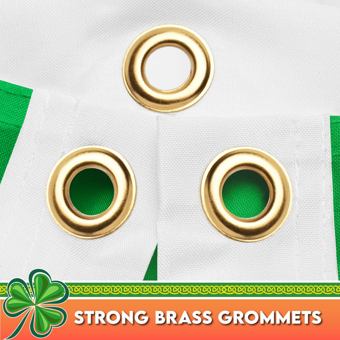 G128 10 Pack: Ireland Irish Shamrock Pleated Fan Flag | 1.5x3 Ft | Printed 150D Polyester | St. Patrick's Day Decor, Indoor/Outdoor, Vibrant Colors, Brass Grommets