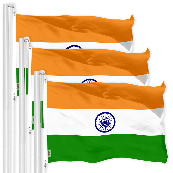 G128 3 Pack: India (Indian) Flag | 3x5 feet | Printed 150D Indoor/Outdoor, Vibrant Colors, Brass Grommets, Quality Polyester, Much Thicker More Durable Than 100D 75D Polyester