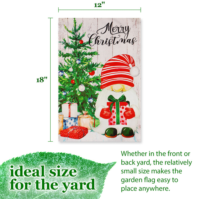 G128 Garden Flag Merry Christmas Santa Gnome with Present 12"x18" Blockout Fabric