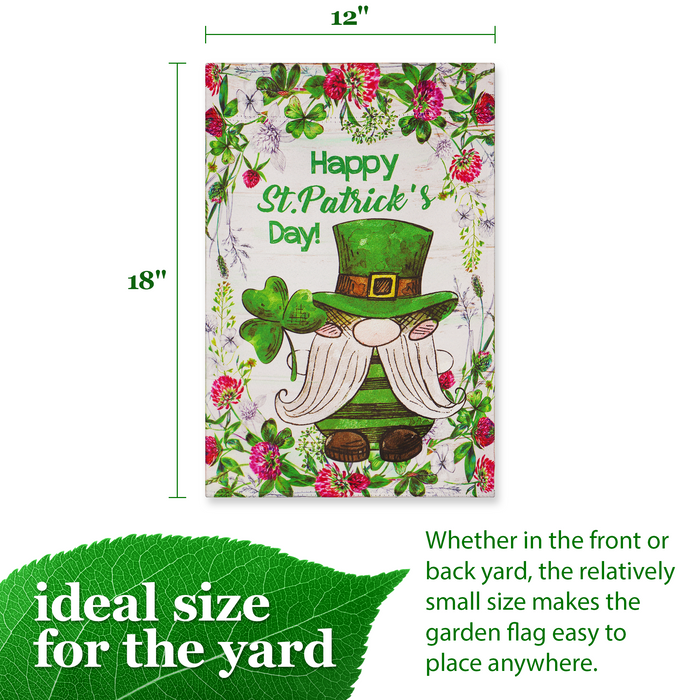 G128 Garden Flag Happy St. Patrick's Day Leprechaun Gnome 12"x18" Blockout Fabric