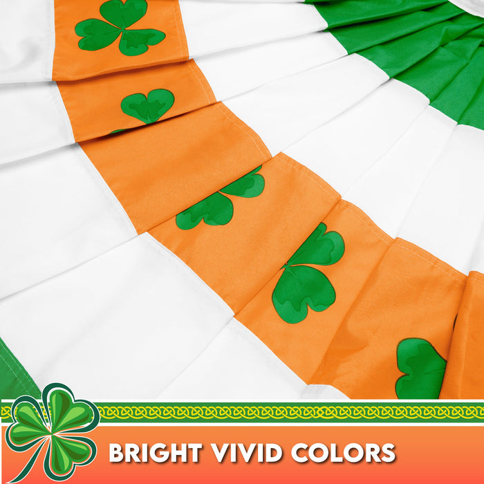 G128 Ireland Irish Shamrock Pleated Fan Flag | 1.5x3 Ft | Printed 150D Polyester | St. Patrick's Day Decor, Indoor/Outdoor, Vibrant Colors, Brass Grommets