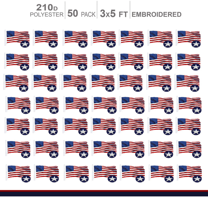 MULTI PACK: American Flag 210D Embroidered Polyester 3x5 Ft  - 50 PACK