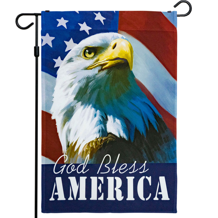 G128 - American Flag with Eagle God Bless America Patriotic Garden Flag,  | 12x18 Inch | Printed 150D Polyester - Rustic Holiday Seasonal Outdoor Flag