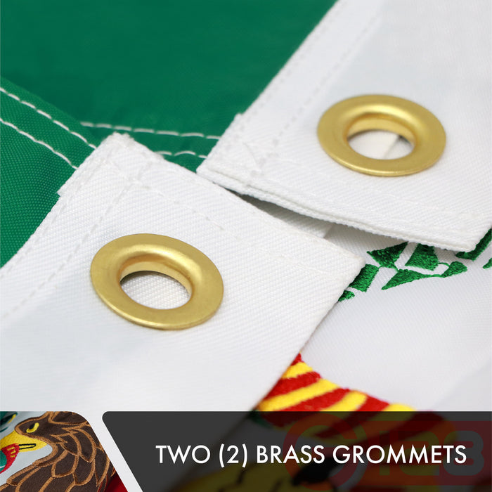 G128 2 Pack: Mexico Mexican Flag | 2.5x4 Ft | Double ToughWeave Series Double Sided Embroidered 210D Polyester | Country Flag, Embroidered Design, Indoor/Outdoor, Brass Grommets, Heavy Duty, 3-ply