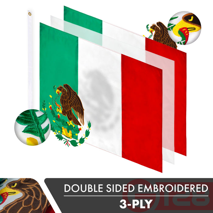 G128 10 Pack: Mexico Mexican Flag | 6x10 Ft | Double ToughWeave Series Double Sided Embroidered 210D Polyester | Country Flag, Embroidered Design, Indoor/Outdoor, Brass Grommets, Heavy Duty, 3-ply