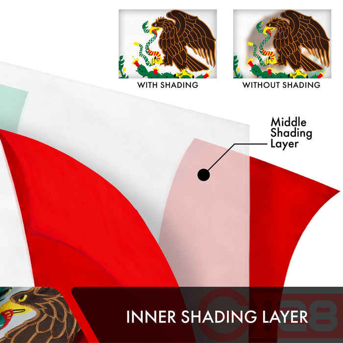 G128 10 Pack: Mexico Mexican Flag | 2.5x4 Ft | Double ToughWeave Series Double Sided Embroidered 210D Polyester | Country Flag, Embroidered Design, Indoor/Outdoor, Brass Grommets, Heavy Duty, 3-ply