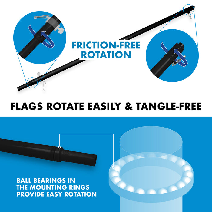 G128 - 6 Feet Tangle Free Spinning Flagpole (Black) Israel Brass Grommets Printed 3x5 ft (Flag Included) Aluminum Flag Pole
