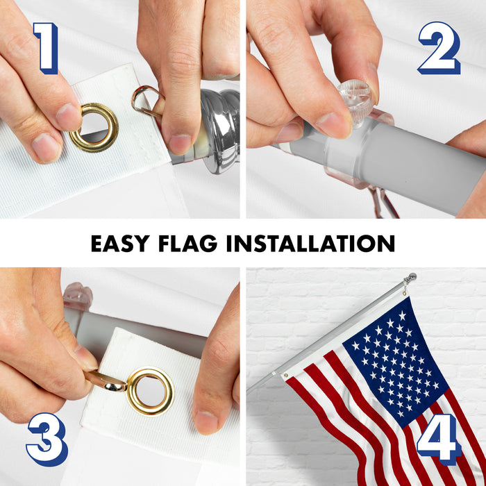 G128 - 5 Feet Tangle Free Spinning Flagpole (Silver) USA American Flag Brass Grommets Spun Polyester 2.5x4 ft (Flag Included) Aluminum Flag Pole