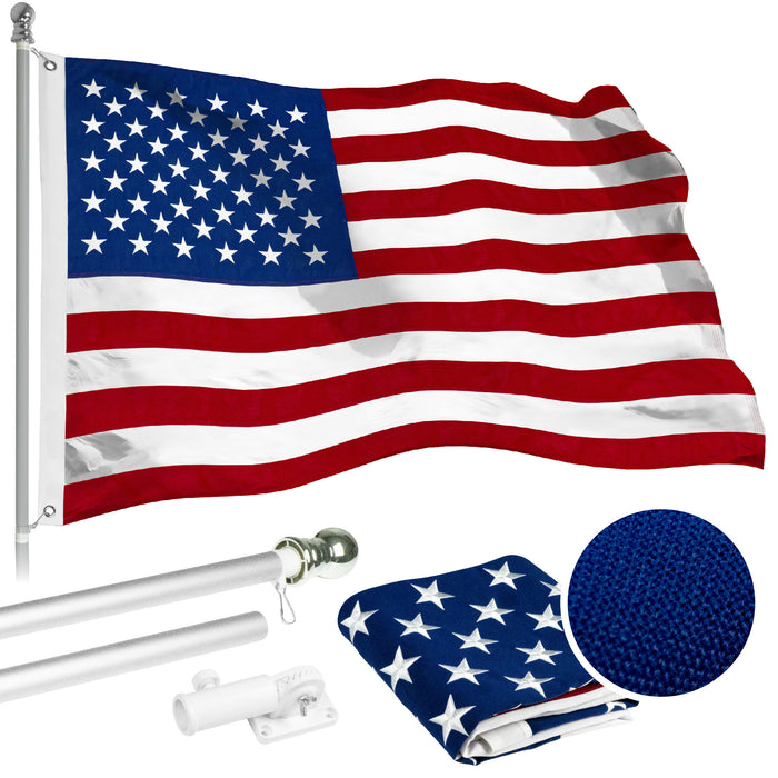 G128 - 6 Feet Tangle Free Spinning Flagpole (Silver) American USA Flag Brass Grommets Spun Polyester 3x5 ft (Flag Included) Aluminum Flag Pole