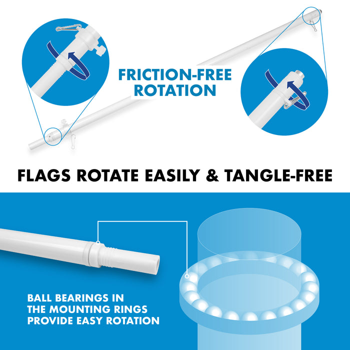 G128 Combo Pack: 6 Feet Tangle Free Spinning Flagpole (White) California Double Headed Bear Flag 3x5 ft Printed 150D Brass Grommets (Flag Included) Aluminum Flag Pole