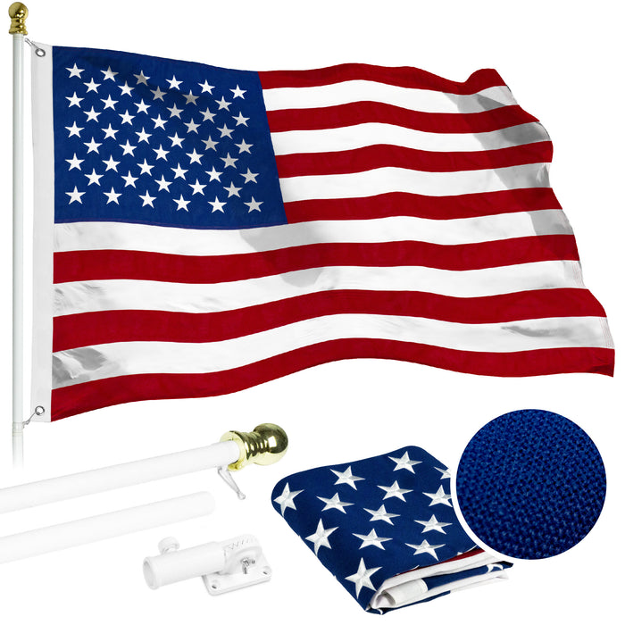 G128 - 5 Feet Tangle Free Spinning Flagpole (White) USA American Flag Brass Grommets Spun Polyester 2.5x4 ft (Flag Included) Aluminum Flag Pole