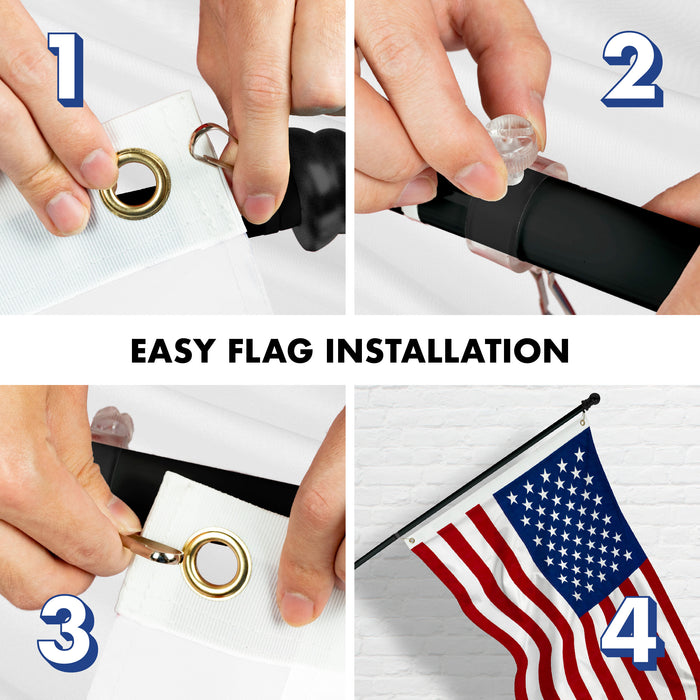 G128 - 5 Feet Tangle Free Spinning Flagpole (Black) USA American Flag Brass Grommets Spun Polyester 2x3 ft (Flag Included) Aluminum Flag Pole
