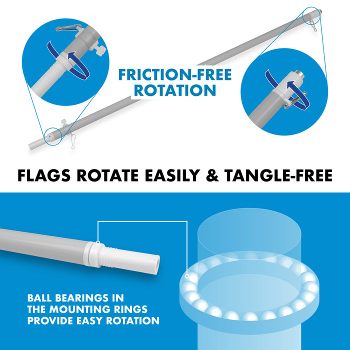G128 Combo Pack: Flag Pole 6 FT Silver Tangle Free & Pirate Jolly Roger Swords Flag 3x5ft 150D Printed Polyester