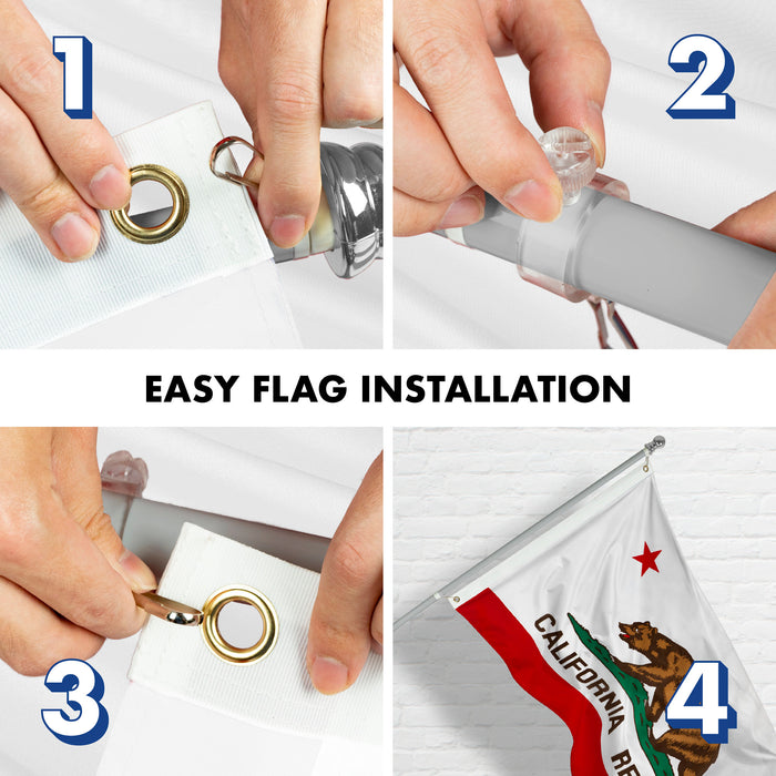 G128 - 6 Feet Tangle Free Spinning Flagpole (Silver) California Brass Grommets Printed 3x5 ft (Flag Included) Aluminum Flag Pole