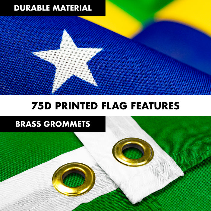 G128 - 6 Feet Tangle Free Spinning Flagpole (White) Brazil Brass Grommets Printed 3x5 ft (Flag Included) Aluminum Flag Pole