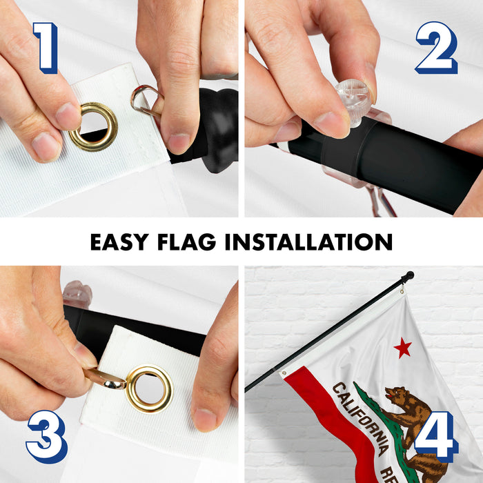 G128 - 6 Feet Tangle Free Spinning Flagpole (Black) California Brass Grommets Printed 3x5 ft (Flag Included) Aluminum Flag Pole