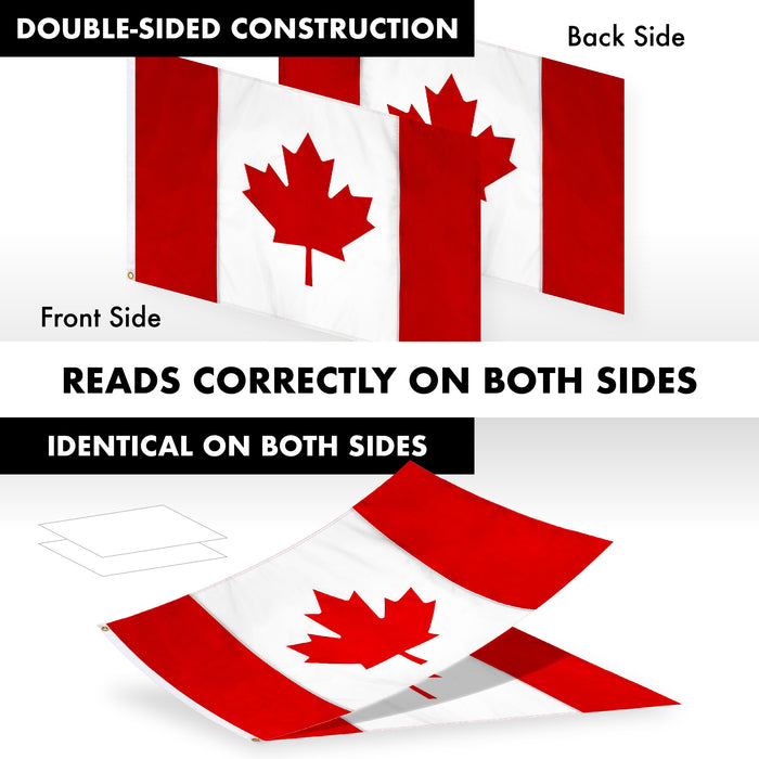 G128 Combo Pack: 5 Ft Tangle Free Aluminum Spinning Flagpole (Black) & Canada Canadian Flag 2.5x4 Ft, Double ToughWeave Series Double Sided Embroidered 210D Polyester | Pole with Flag Included
