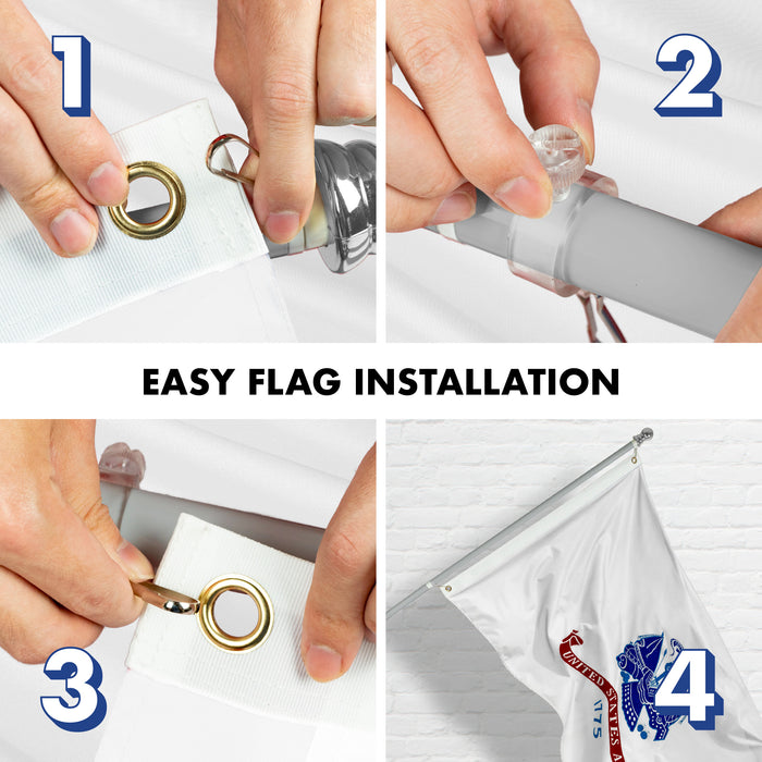 G128 - 5 Feet Tangle Free Spinning Flagpole (Silver) US Army Flag Double Sided Brass Grommets Embroidered 2x3 ft (Flag Included) Aluminum Flag Pole