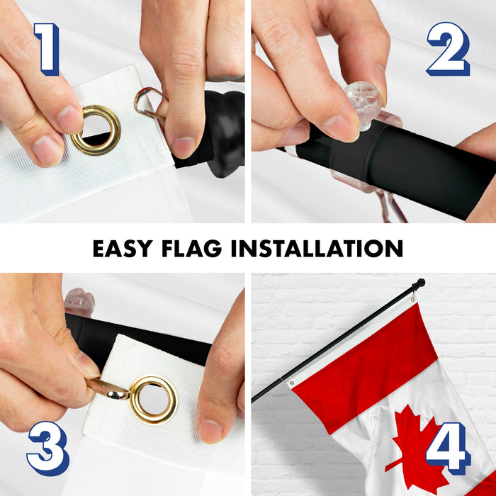 G128 Combo Pack: 5 Ft Tangle Free Aluminum Spinning Flagpole (Black) & Canada Canadian Flag 2.5x4 Ft, Double ToughWeave Series Double Sided Embroidered 210D Polyester | Pole with Flag Included