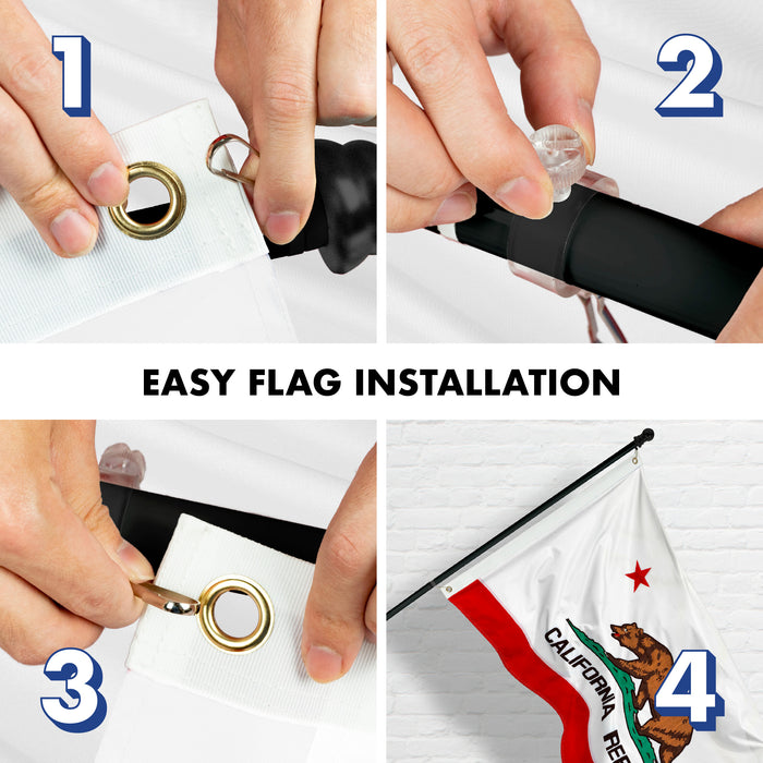 G128 - 5 Feet Tangle Free Spinning Flagpole (Black) California Flag Double Sided Brass Grommets Embroidered 2x3 ft (Flag Included) Aluminum Flag Pole