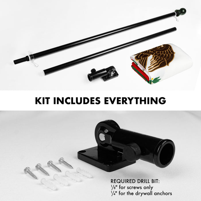 G128 Combo Pack: 5 Ft Tangle Free Aluminum Spinning Flagpole (Black) & Mexico Mexican Flag 2.5x4 Ft, Double ToughWeave Series Double Sided Embroidered 210D Polyester | Pole with Flag Included