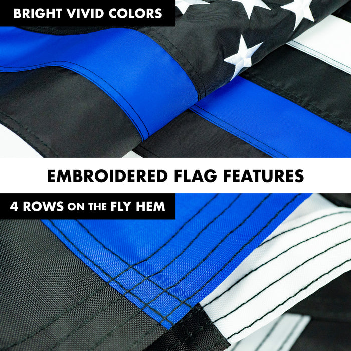 G128 - 5 Feet Tangle Free Spinning Flagpole (Black) Thin Blue Line Flag Brass Grommets Embroidered 2x3 ft (Flag Included) Aluminum Flag Pole