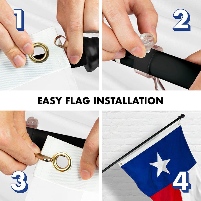 G128 - 5 Feet Tangle Free Spinning Flagpole (Black) Texas Flag Brass Grommets Embroidered 2x3 ft (Flag Included) Aluminum Flag Pole