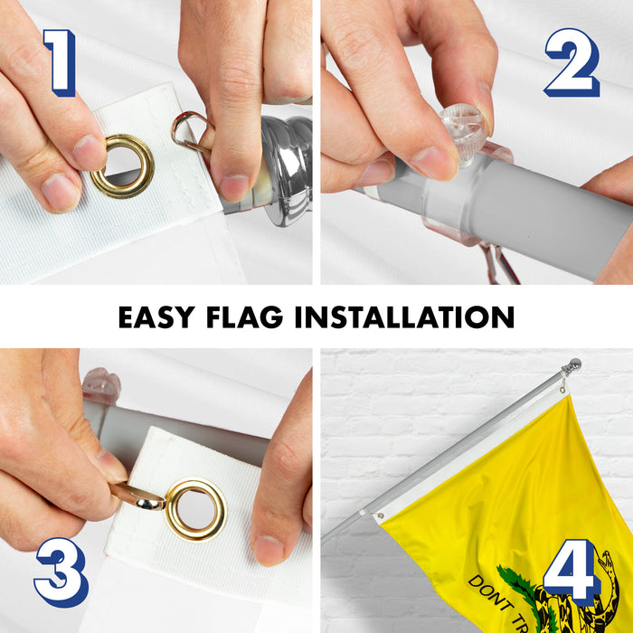G128 - 6 Feet Tangle Free Spinning Flagpole (Silver) Gadsden Flag Brass Grommets Embroidered 3x5 ft (Flag Included) Aluminum Flag Pole