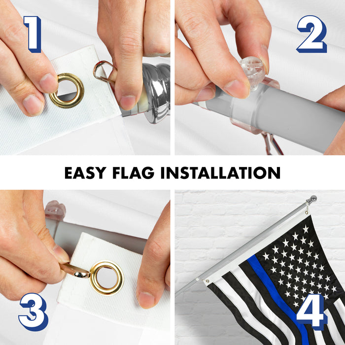 G128 - 6 Feet Tangle Free Spinning Flagpole (Silver) Thin Blue Flag Brass Grommets Embroidered 3x5 ft (Flag Included) Aluminum Flag Pole