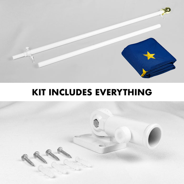 G128 Combo Pack: 5 Ft Tangle Free Aluminum Spinning Flagpole (White) & Alaska AK  2x3 Ft, ToughWeave Series Embroidered 300D Polyester | Pole with Flag Included