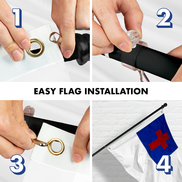 G128 Combo Pack: 5 Ft Tangle Free Aluminum Spinning Flagpole (Black) & Christian Flag 2x3 Ft, ToughWeave Series Embroidered 300D Polyester | Pole with Flag Included