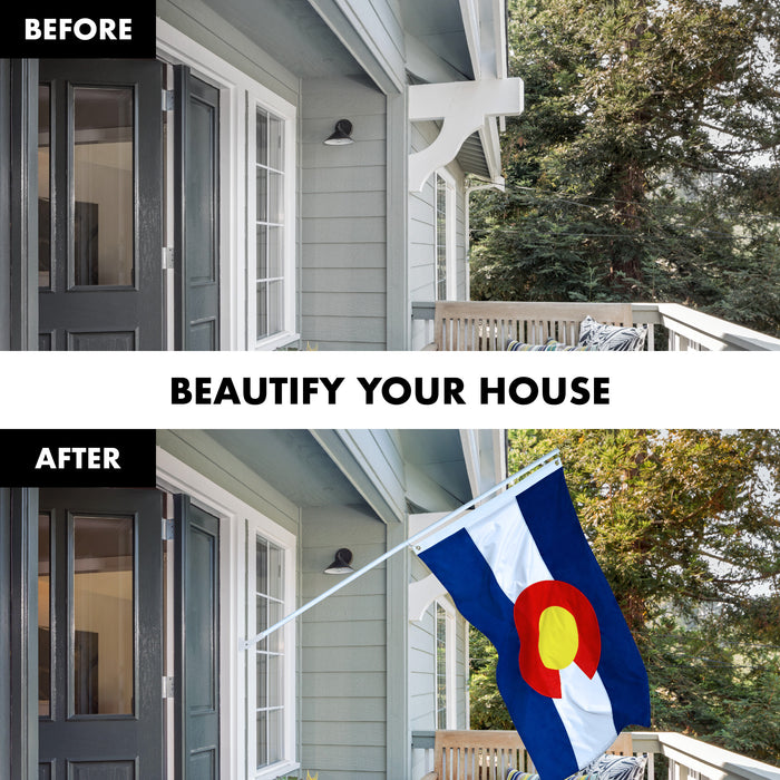 G128 Combo Pack: 5 Ft Tangle Free Aluminum Spinning Flagpole (White) & Colorado CO  2x3 Ft, ToughWeave Series Embroidered 300D Polyester | Pole with Flag Included