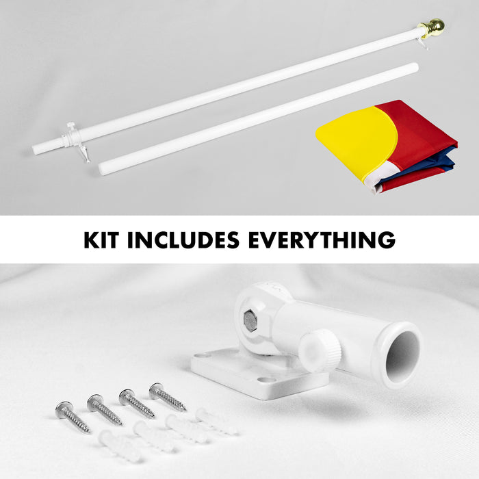 G128 Combo Pack: 5 Ft Tangle Free Aluminum Spinning Flagpole (White) & Colorado CO  2x3 Ft, ToughWeave Series Embroidered 300D Polyester | Pole with Flag Included